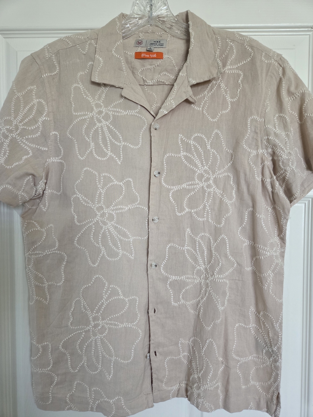Men's Taupe Floral Embroidered Short-Sleeve Button-Down Shirt